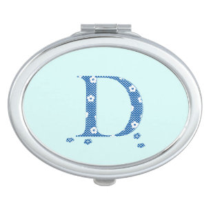 Flower Pattern Letter D(blue) Makeup Mirror