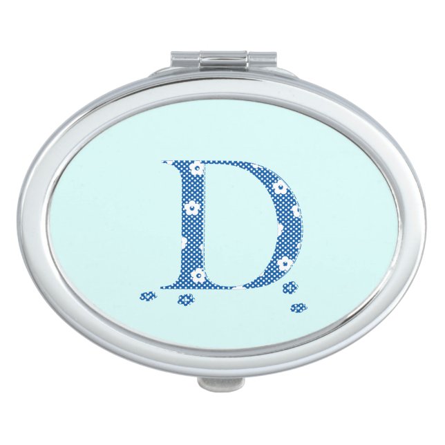 Flower Pattern Letter D(blue) Makeup Mirror (Front)