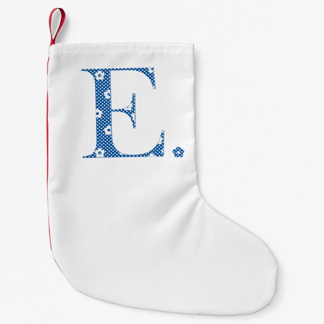 Flower Pattern Letter E(blue) Small Christmas Stocking (Front)