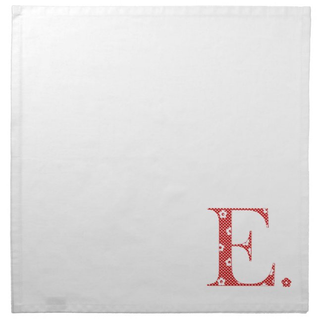 Flower Pattern Letter E(red) Cloth Napkin (Front)
