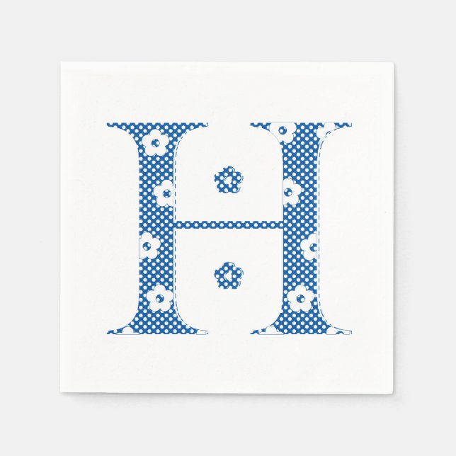 Flower Pattern Letter H (blue) Paper Napkins (Front)
