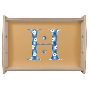 Flower Pattern Letter H (blue) Serving Tray