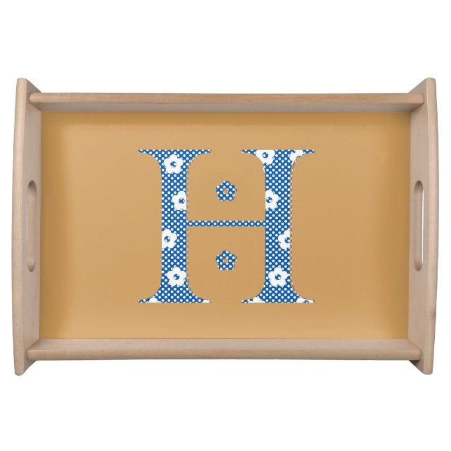 Flower Pattern Letter H (blue) Serving Tray (Front)