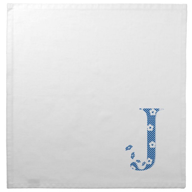 Flower Pattern Letter J (blue) Napkin (Front)