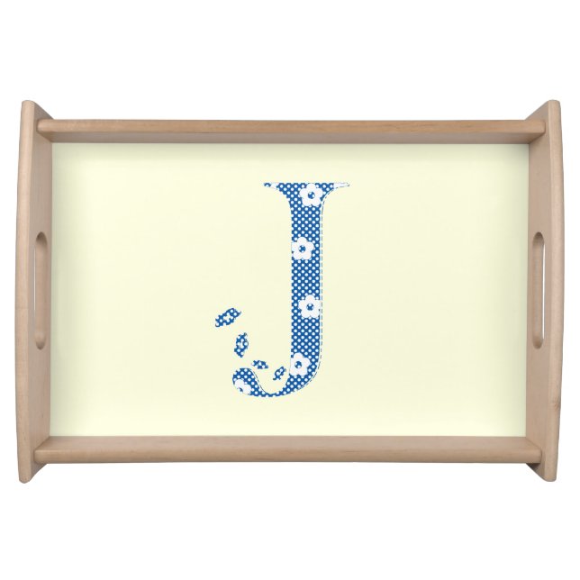 Flower Pattern Letter J (blue) Serving Tray (Front)