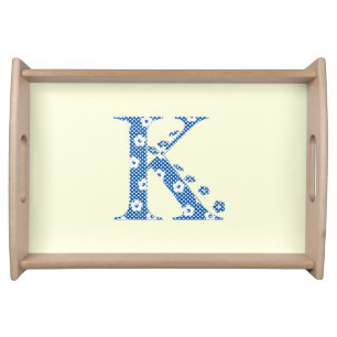Flower Pattern Letter K(blue) Serving Tray