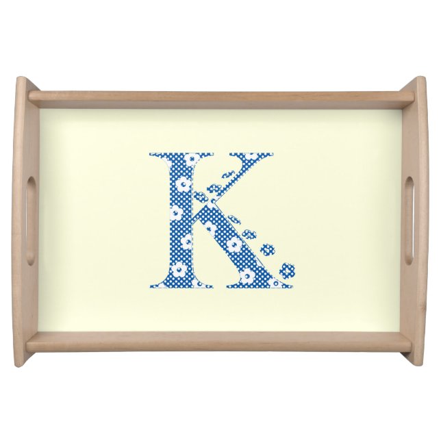 Flower Pattern Letter K(blue) Serving Tray (Front)
