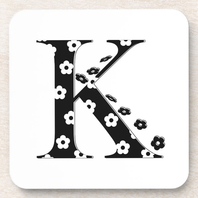 Flower Pattern Letter K Drink Coaster (Front)