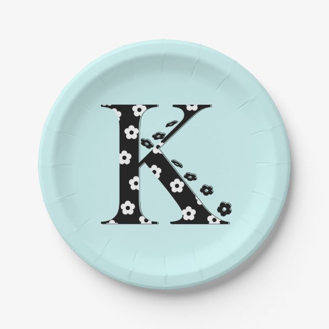 Flower Pattern Letter K Paper Plates (Front)