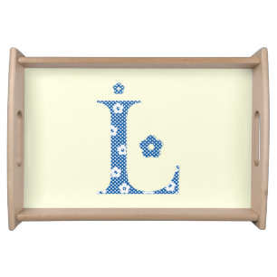 Flower Pattern Letter L(blue) Serving Tray