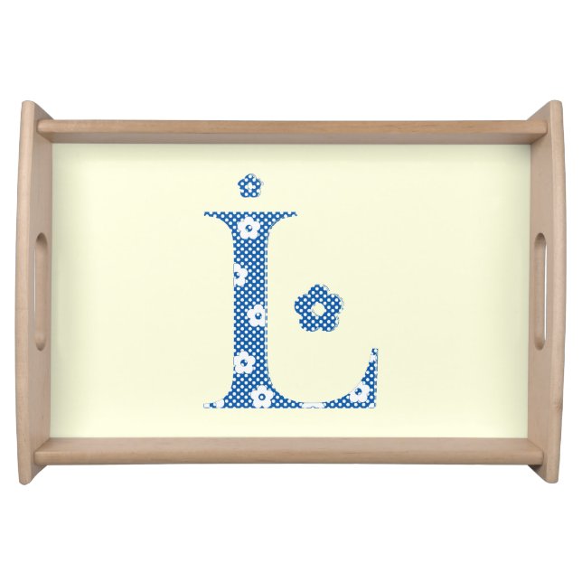 Flower Pattern Letter L(blue) Serving Tray (Front)