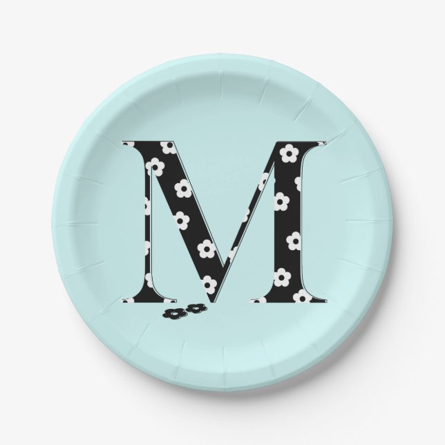 Flower Pattern Letter M Paper Plates (Front)
