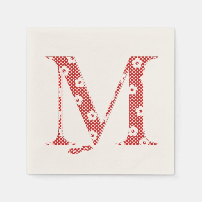 Flower Pattern Letter M(red) Paper Napkins (Front)