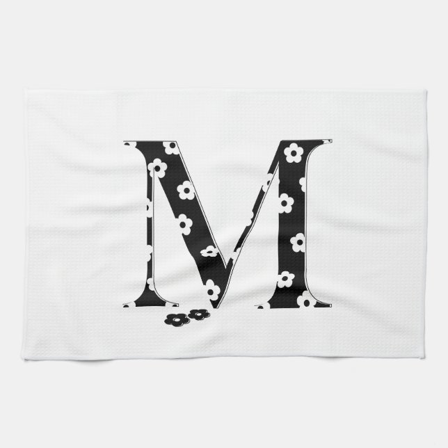 Flower Pattern Letter M Towel (Horizontal)