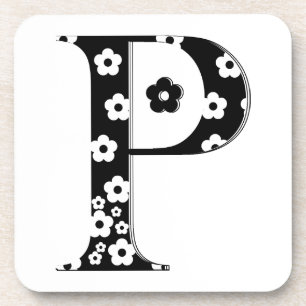 Flower Pattern Letter P Beverage Coaster