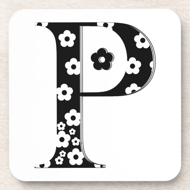 Flower Pattern Letter P Beverage Coaster (Front)
