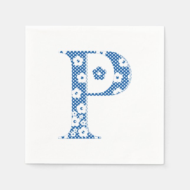 Flower Pattern Letter P(blue) Paper Napkins (Front)