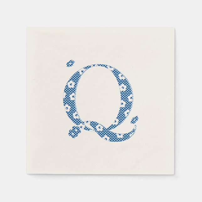 Flower Pattern Letter Q(blue) Napkins (Front)