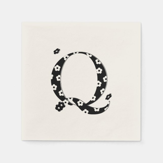 Flower Pattern Letter Q Paper Napkins (Front)