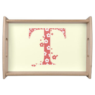 Flower Pattern Letter T(red) Serving Tray