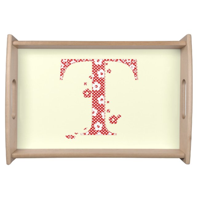 Flower Pattern Letter T(red) Serving Tray (Front)