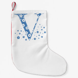 Flower Pattern Letter V(blue) Small Christmas Stocking