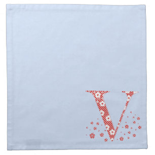 Flower Pattern Letter V(red) Cloth Napkin