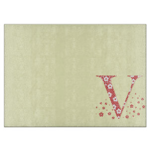 Flower Pattern Letter V(red) Cutting Board