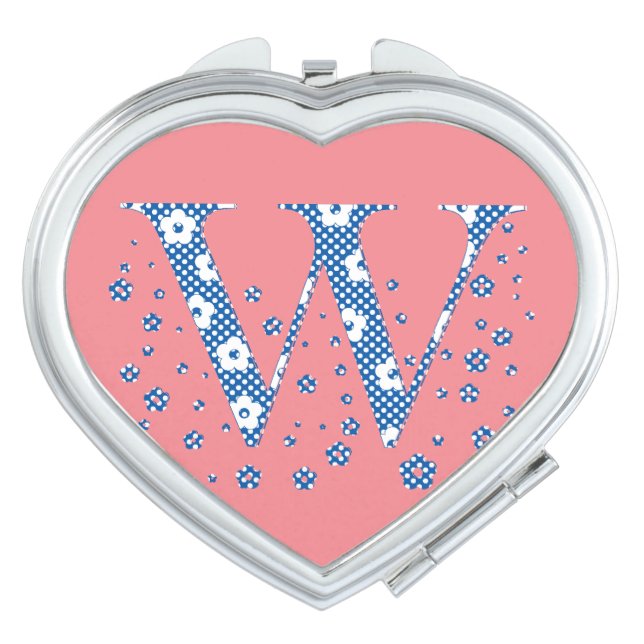 Flower Pattern Letter W(blue) Compact Mirror (Front)