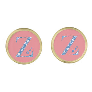 Flower Pattern Letter Z (blue) Cufflinks
