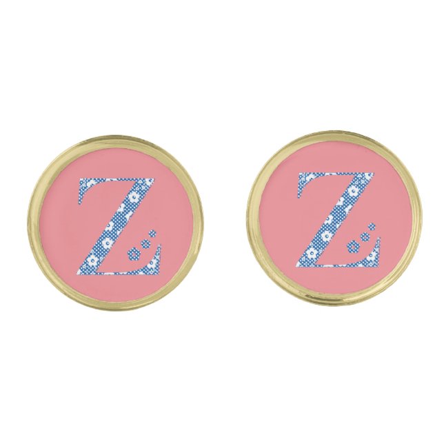 Flower Pattern Letter Z (blue) Cufflinks (Front)