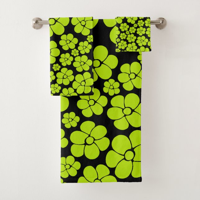 Flower Pattern - Lime Green Bath Towel Set (Insitu)