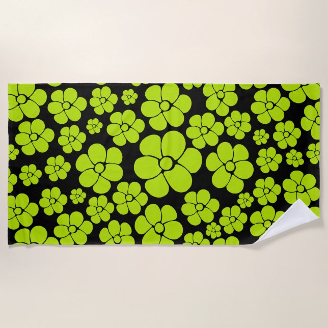 Flower Pattern - Lime Green Beach Towel (Front)