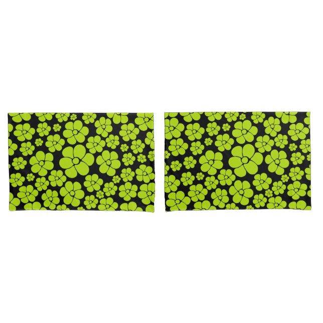 Flower Pattern - Lime Green Pillow Case (Front-Set)