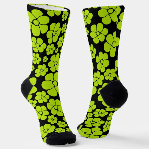 Flower Pattern _ Lime Green Socks