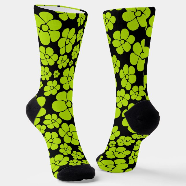 Flower Pattern - Lime Green Socks (Angled)
