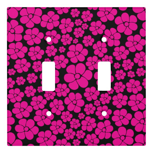 Flower Pattern - Magenta and Black  Light Switch Cover (Front)