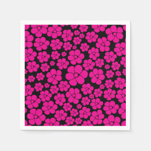 Flower Pattern - Magenta and Black Napkins