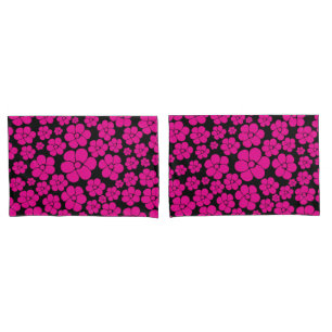 Flower Pattern - Magenta and Black Pillow Case
