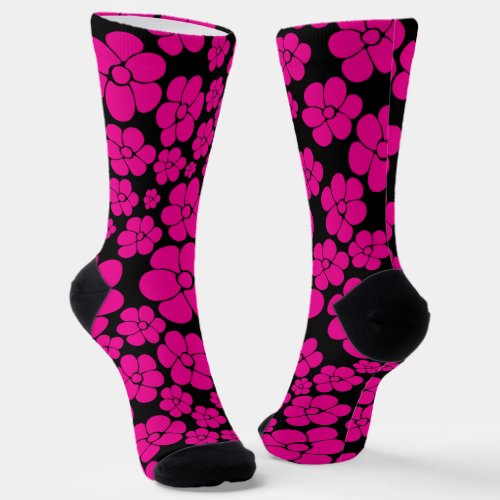 Flower Pattern _ Magenta and Black Socks