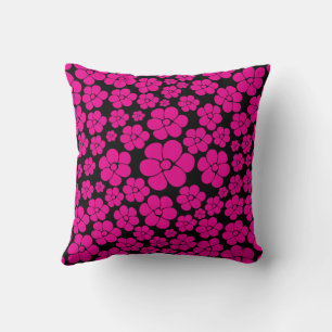 Flower Pattern - Magenta and Black  Throw Pillow