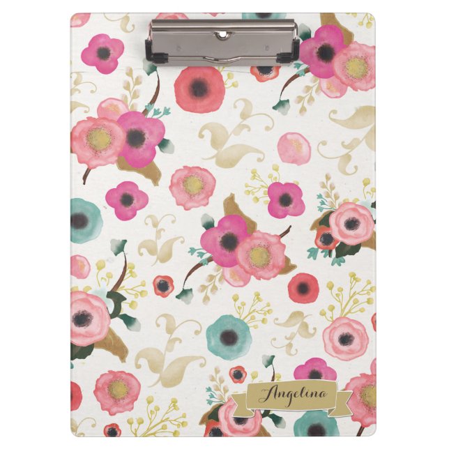 Flower Pattern Modern Personalized Clip board (Front)