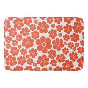 Flower Pattern - Orange and White Bath Mat