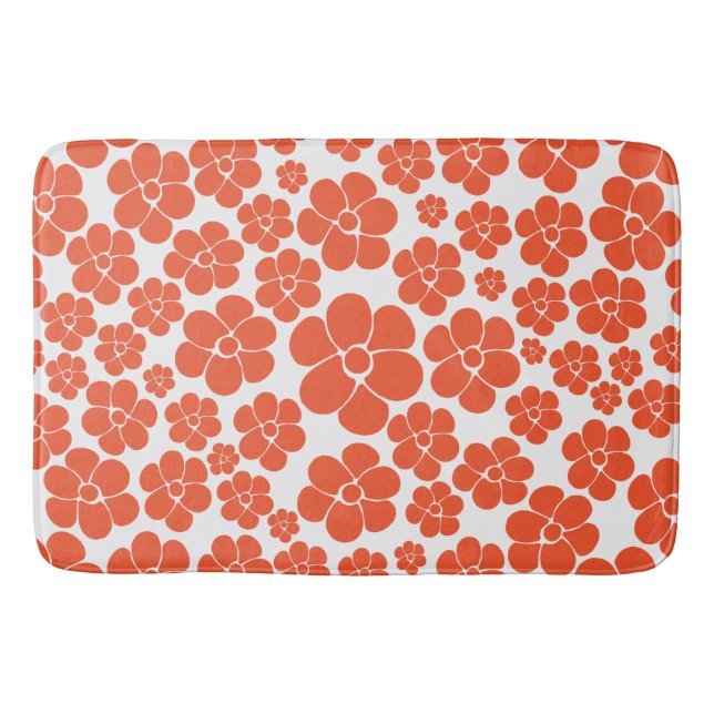 Flower Pattern - Orange and White Bath Mat (Front)