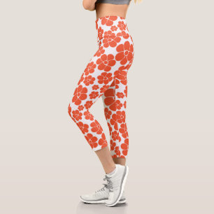 Flower Pattern - Orange and White Capri Leggings