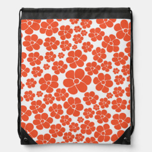 Flower Pattern - Orange and White Drawstring Bag