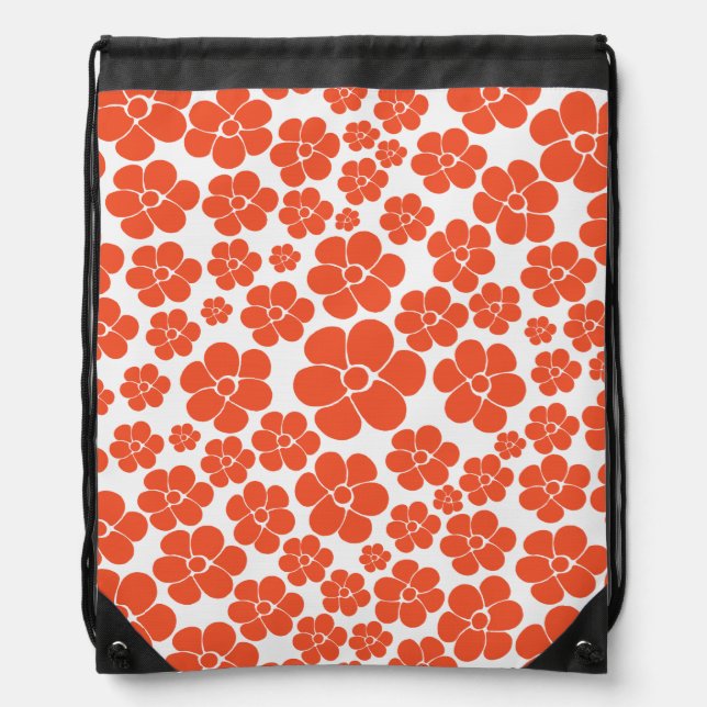 Flower Pattern - Orange and White Drawstring Bag (Front)