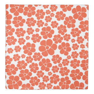 Flower Pattern - Orange and White Duvet Cover