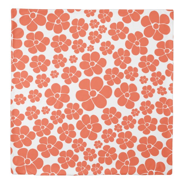 Flower Pattern - Orange and White Duvet Cover (Front)