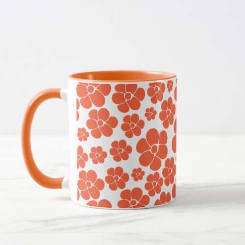 Flower Pattern _ Orange and White Mug
